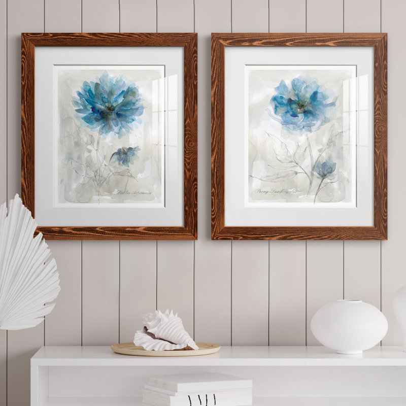 Dahlia - ensemble de 2 reproductions d'art, H 20 po x l 17 po x P 1 po, Papier avec cadre érable, Blanc