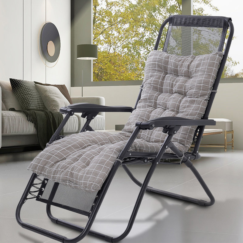 Gray Plaid Beach Lounger Cushion, 125cm W x 48cm D