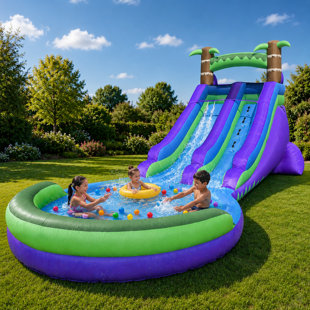 22.5ft Inflatable Rainforest Water Slide With Large Splash Pool & Blower Included – Oxford Backyard Water Park For Kids & Adults