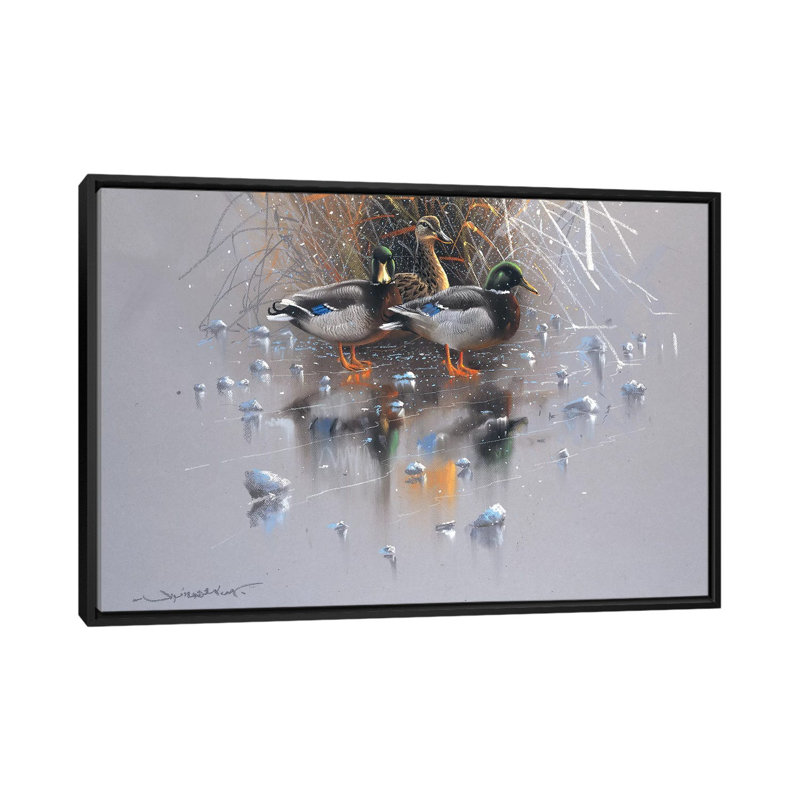 « three ducks », impression sur toile, H 18 po x l 26 po x P 1,5 po, Toile avec cadre noir, Pas de tapis
