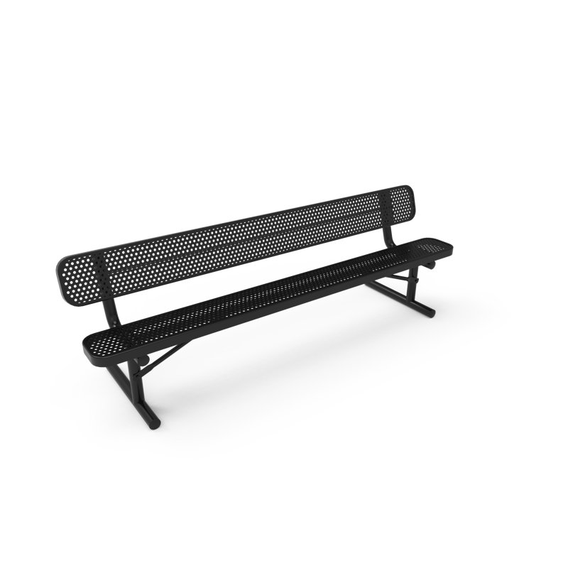 Banc COATEDOUTDOORFURNITURE, noir, perforé, 2,44 m, avec dossier, portable, Noir