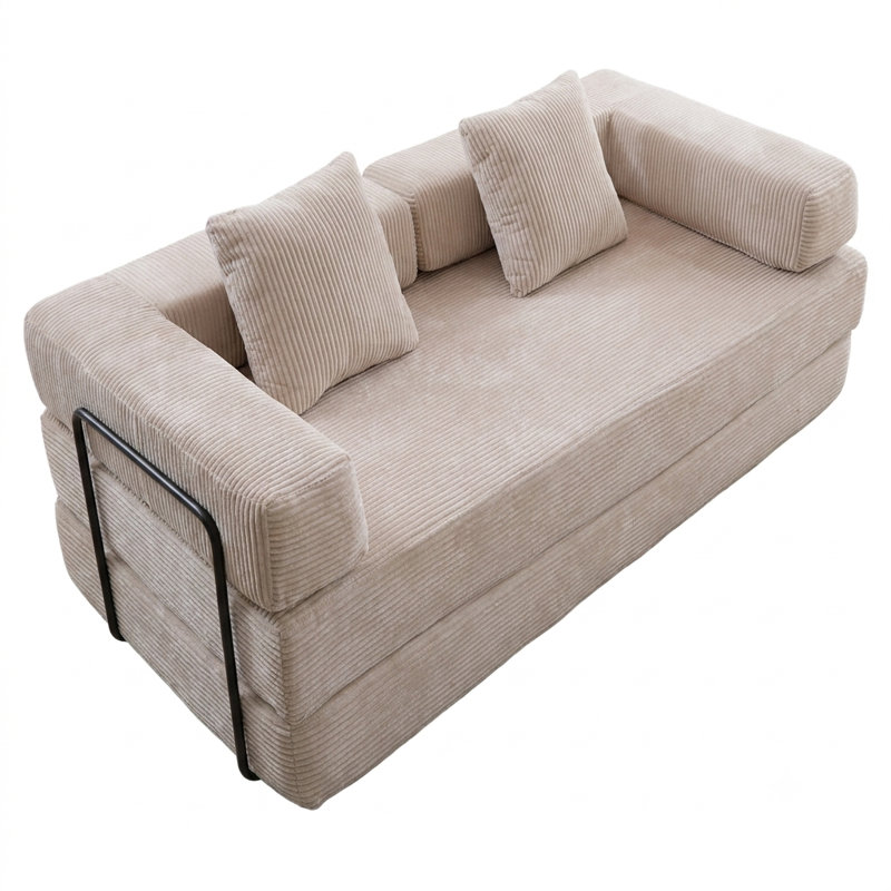 Canapé-lit convertible au sol avec dossier coussiné et accoudoirs - Futon-lit pliable, Gris clair