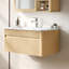 Meuble-lavabo mural Almanza 30 po avec lavabo en céramique en forme d'arc et tiroirs de rangement à fermeture amortie, montage facile, chêne naturel