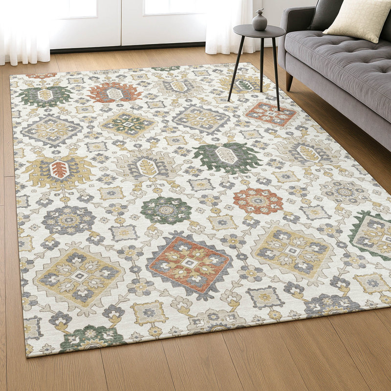Premium Machine Washable Mayfield AMF2200 bohemian Rug, Ivory, 9' x 12'