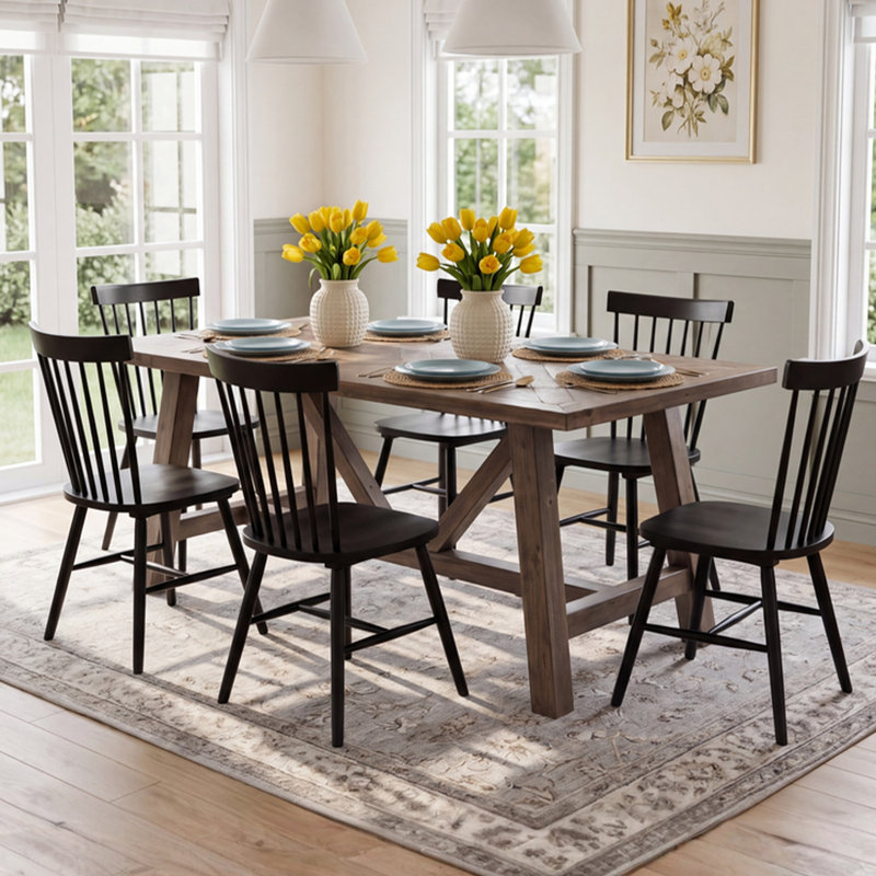Table de salle à manger en bois massif 63 "American Rustic, Bois gris, Gris