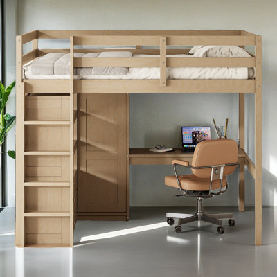 Lit mezzanine double en bois