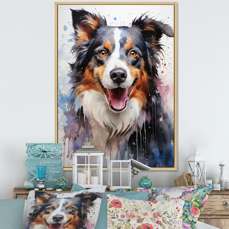 Border Collie Brilliance I sur toile, Cadre naturel flottant, H 40 po x l 30 po x P 1,5 po