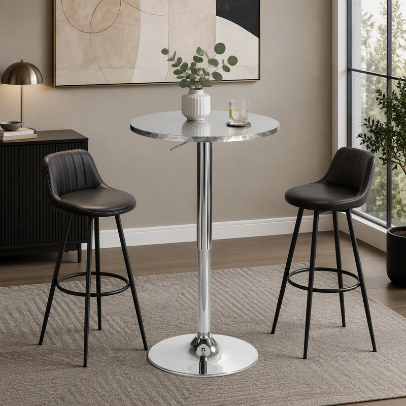 Table de bar ronde contemporaine réglable en argent