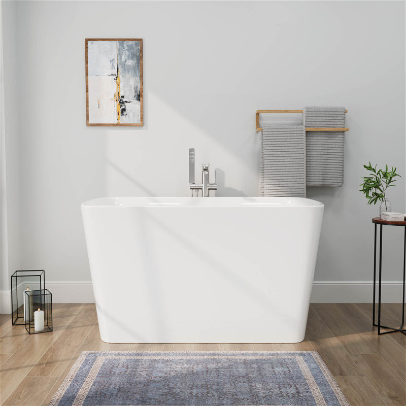 47" x 27" Modern Freestanding Acrylic Soaking Bathtub, Non-Slip Surface, Compact Design for Small Bathrooms, Glossy White