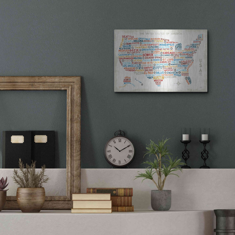 «US City Map» par Michael Mullan, art mural en métal, H 12 po x l 16 po