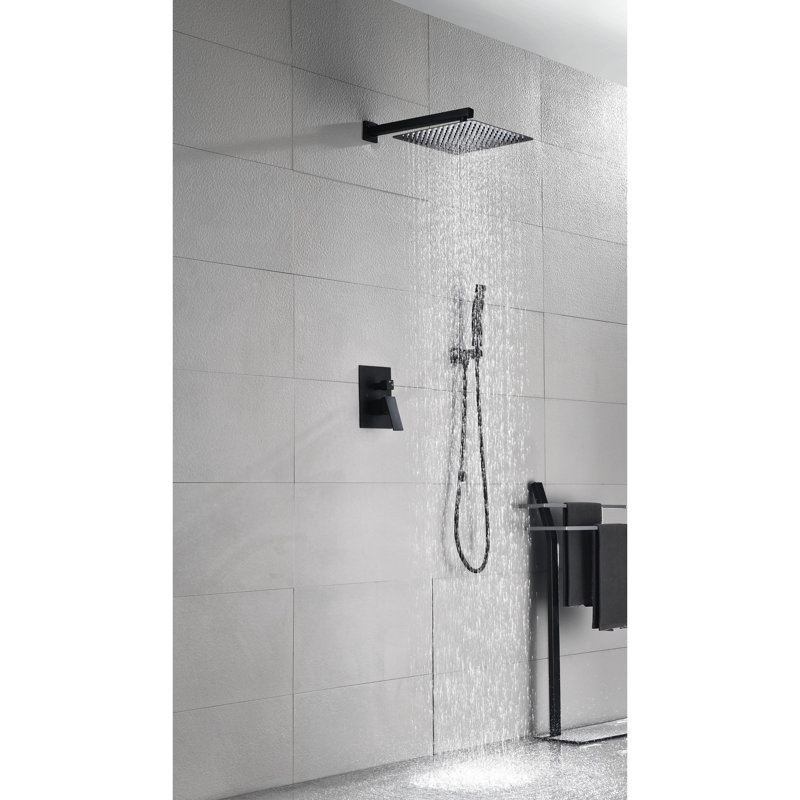 12" Rain Shower Head System Wall Mounted Matte Black - Natural Rainfall , Easy Nozzle, Brass Construction Finish Feeling, Self-cleaning Outlet, And Body