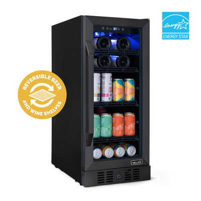 Newair Flipshelf 15" 80 Can Or 33 Bottle, Black Stainless Steel, Built-In Or Freestanding Wine And Beverage Fridge