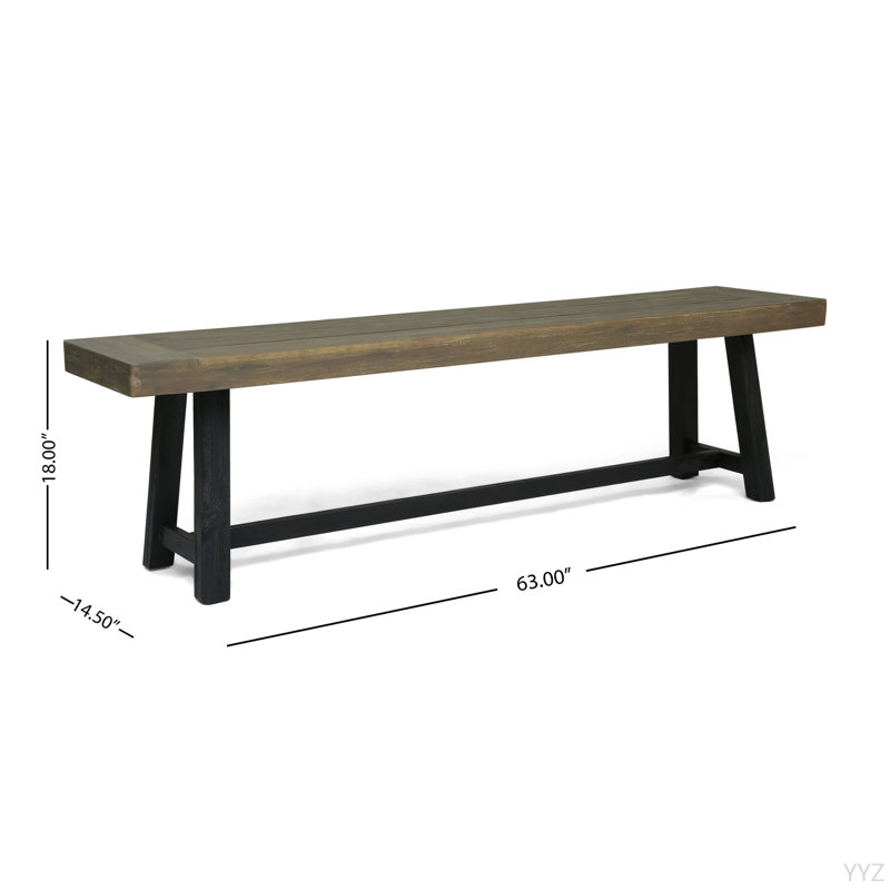 Banc d'extérieur en bois d'acacia, finition gris sablé et noir