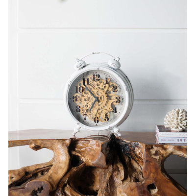 Analogue Metal Tabletop Clock with Alarm in White