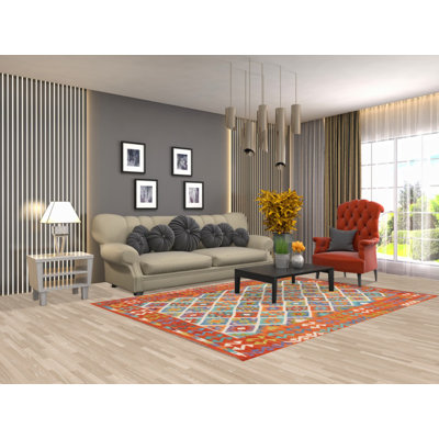 Tapis oriental réversible en laine Kilim 6 x 8