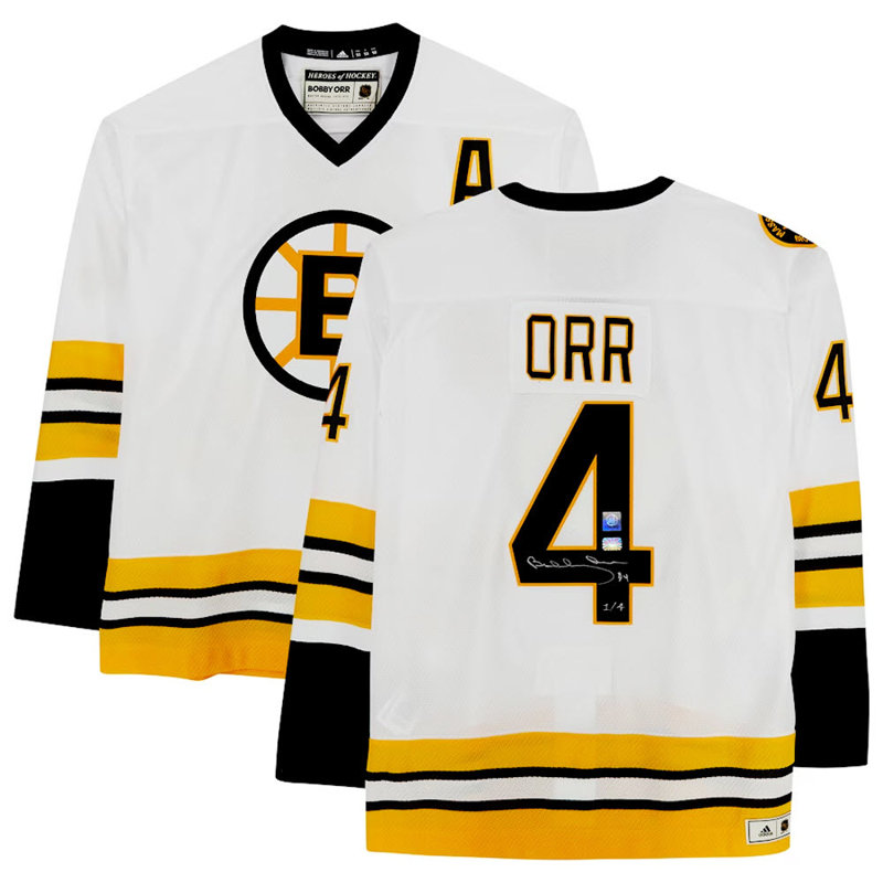 Maillot blanc Bobby Orr autographié Bruins de Boston - Édition limitée 1/4 - GNR COA (Taille L ou XL)