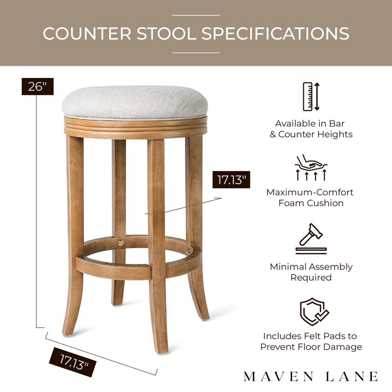 White Oak Backless Swivel Counter Stool with Upholstered Seat