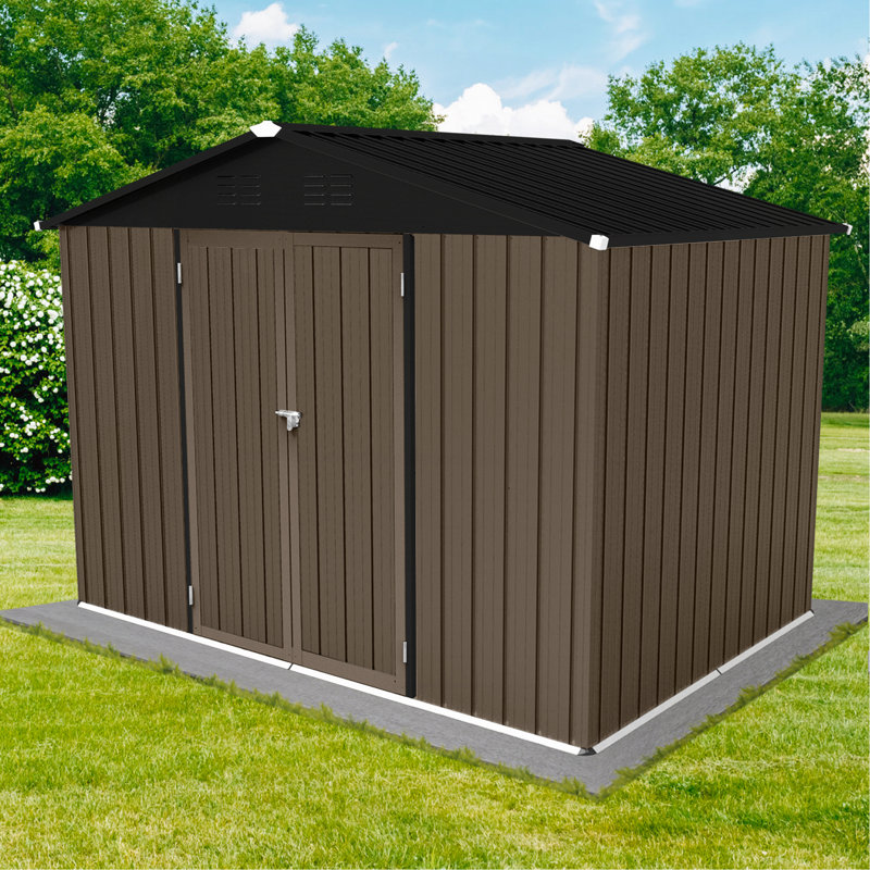 Remise de jardin en métal 8 pi x 6 pi remise extérieure + brun + noir, H 75,6 po x l 102 po x P 74,4 po, Brun / Noir