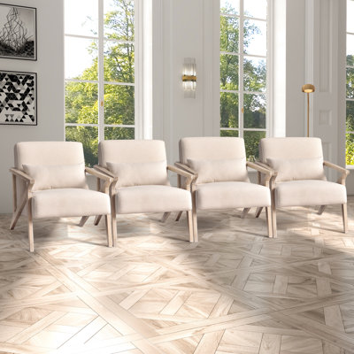 Marleyna 34" Wide Upholstered Linen Blend Accent Chair with Wooden Legs and One Pillow