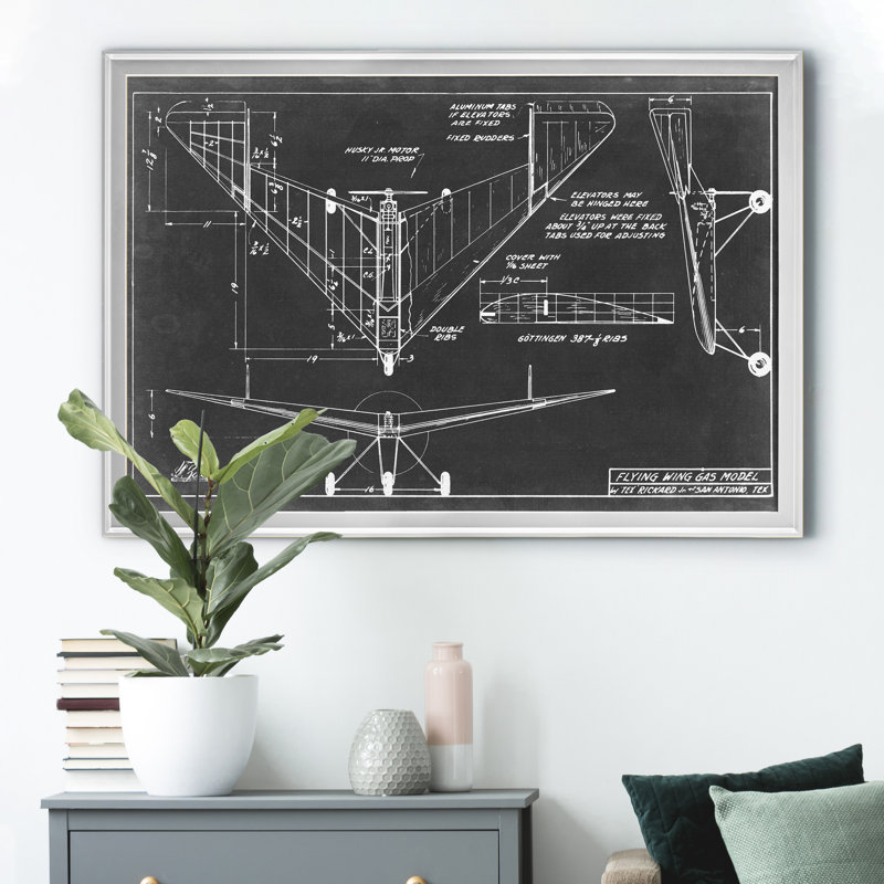 «Aeronautic Blueprint V» - Cadre photo, impression sur toile, H 30,5 po x l 42,5 po x P 1,5 po, Argent