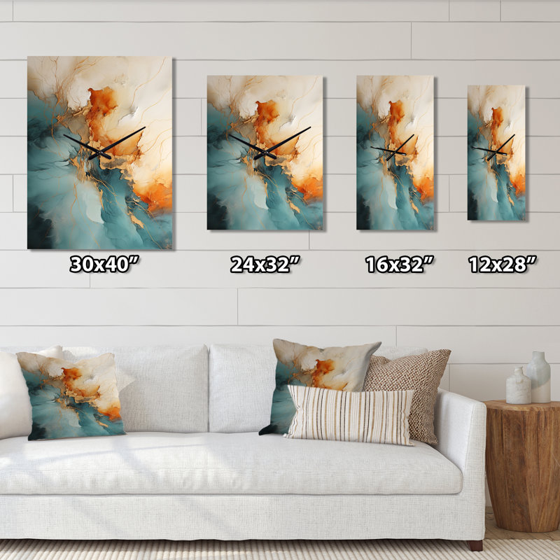 Horloge murale Teal Orange Bold Energy V - Abstract Collages, Très grand