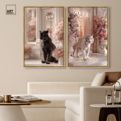 Animal At The Pastel Store Canvas Print Bedroom Wall Decor Set By Art Remedy, Black Frame, 36 x 54