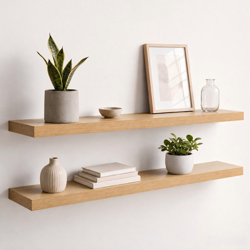 Étagère murale flottante 2 pièces, profondeur 9,3 po, fixation murale, H 1,5 po x l 36 po x P 9,3 po, Chêne