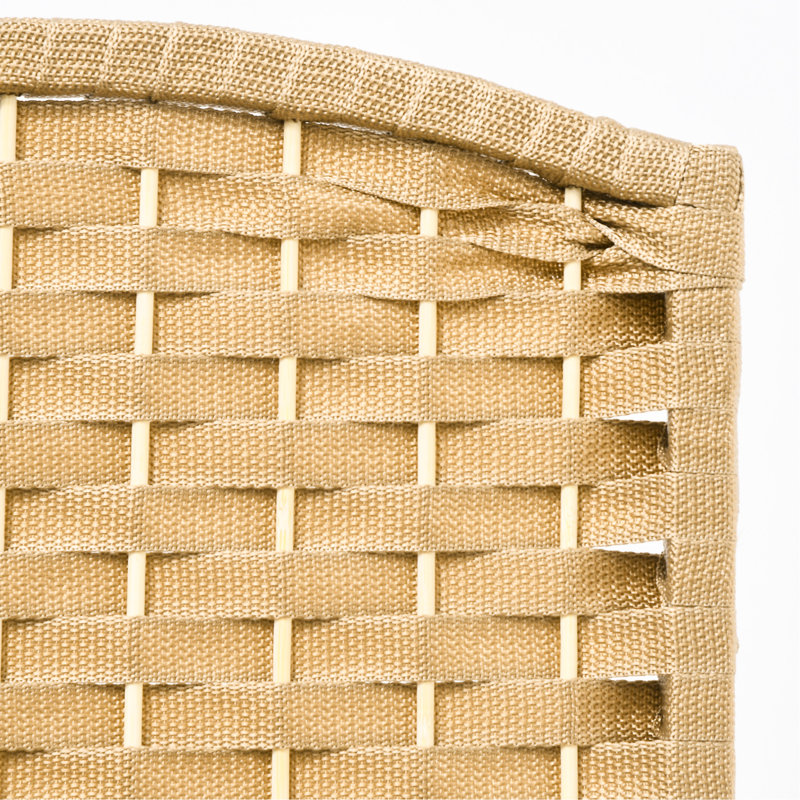 Paravent 4 panneaux, 5,6 pi de hauteur pour la maison. Thème en bois naturel avec motif tissé à la main. Cloison polyvalente. Structure fabriquée et sangles en polypropylène. Léger et pliable. Aucun assemblage requis