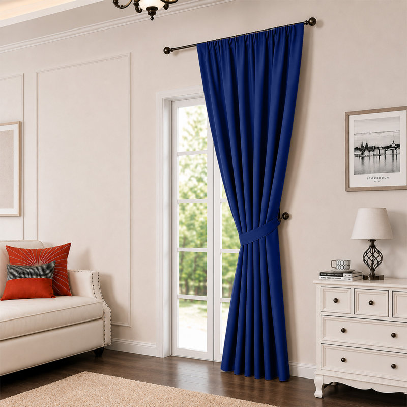 Triple Woven Blackout Curtains - Elegant Room Darkening, Single Panel 168cm Width x 213cm Drop, Navy