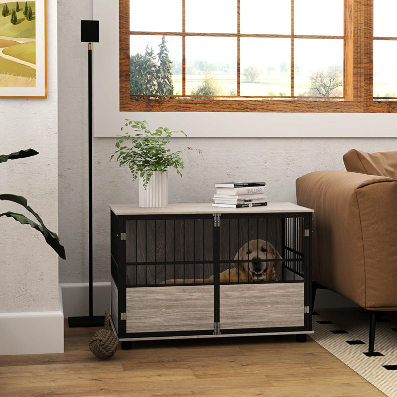 Table d'appoint pour chien 39,5 ", 3 portes pour grand chenil canins, meubles en bois 3 portes pour chiens