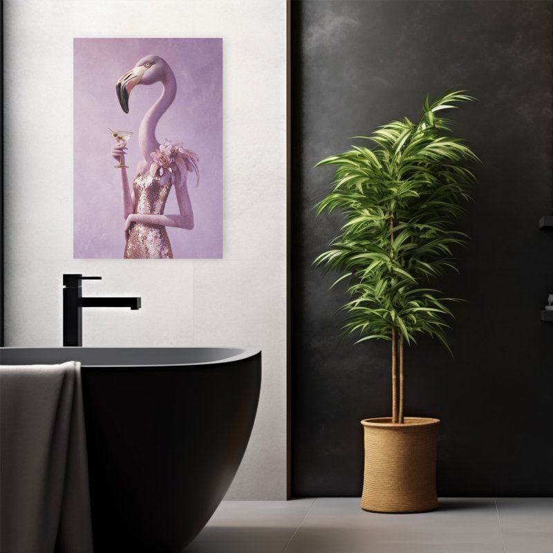 Art contemporain, art contemporain flamant surréel, H 24 po x l 16 po