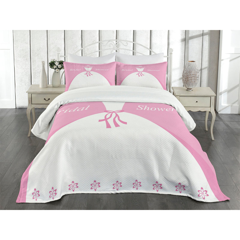 Ambesonne Pink Bedspread Set 3 Pcs Wedding Bride Dress King Pale Pink and White