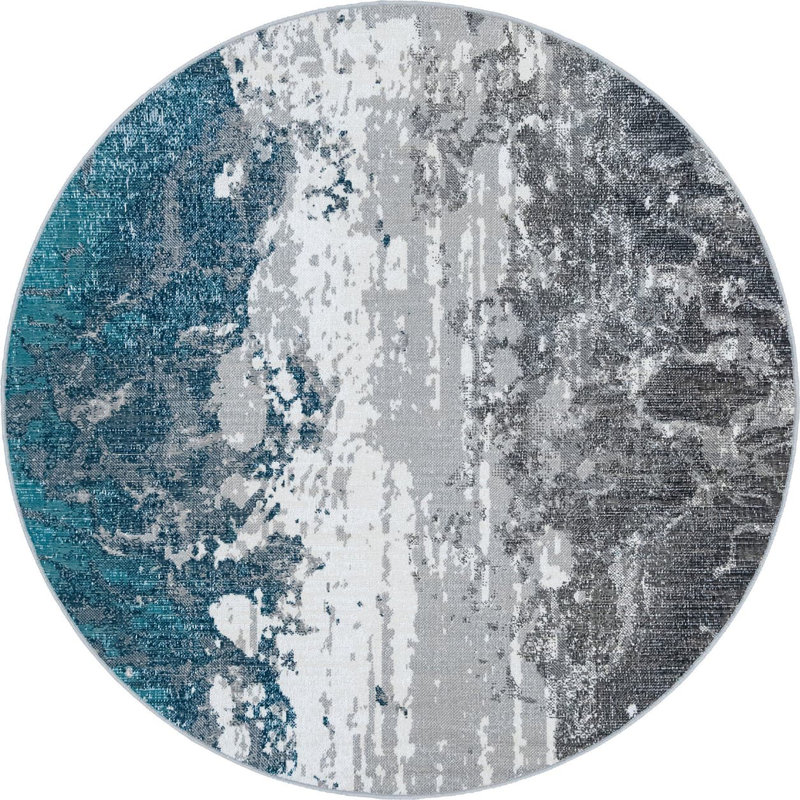 Tapis bleu/gris, Rond 5 pi 3 po