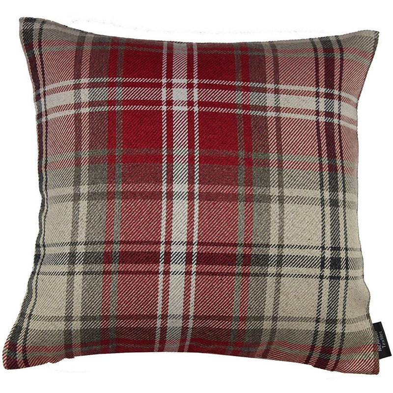 Plaid Square Throw Pillow Cover, Red/White