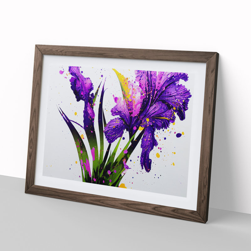 Iris Flower Splash Vol.1 Abstract - Single Picture Frame Painting, 46cm H x 64cm W x 2cm D, Walnut