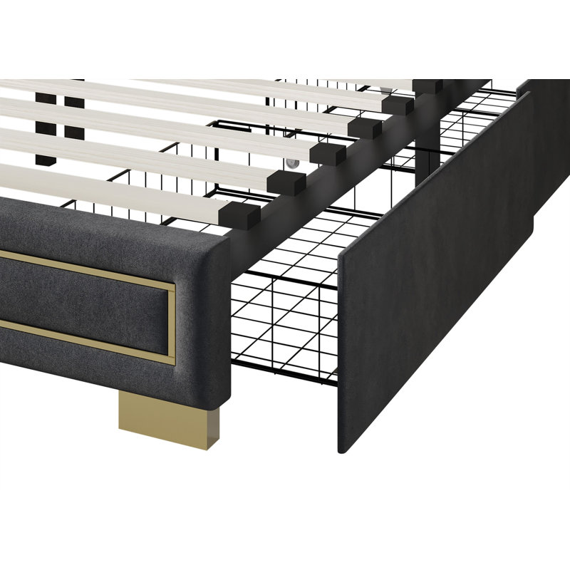 Lit plateforme avec rangement Carmalena, Double, Noir