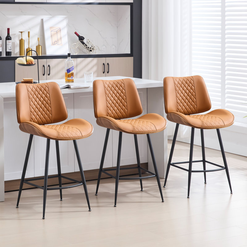 Laily 38.58" H Faux Leather Counter Stool, Whiskey Brown, 3