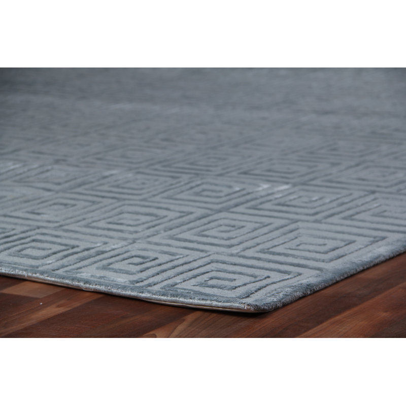 Greek Key Geometric Area Rug in Blue, Rectangle 8' x 10', Blue