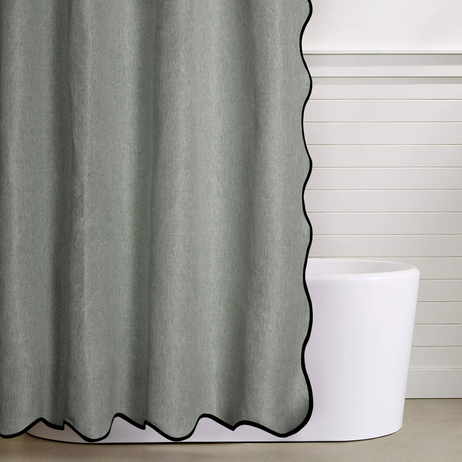 Linen Textured Scalloped Edge Shower Curtain, Gray, 84" H x 72" W