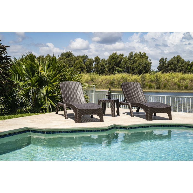 Chaise longue d'extérieur en osier avec table Roma, Toile Sunbrella® brun baie, Brun