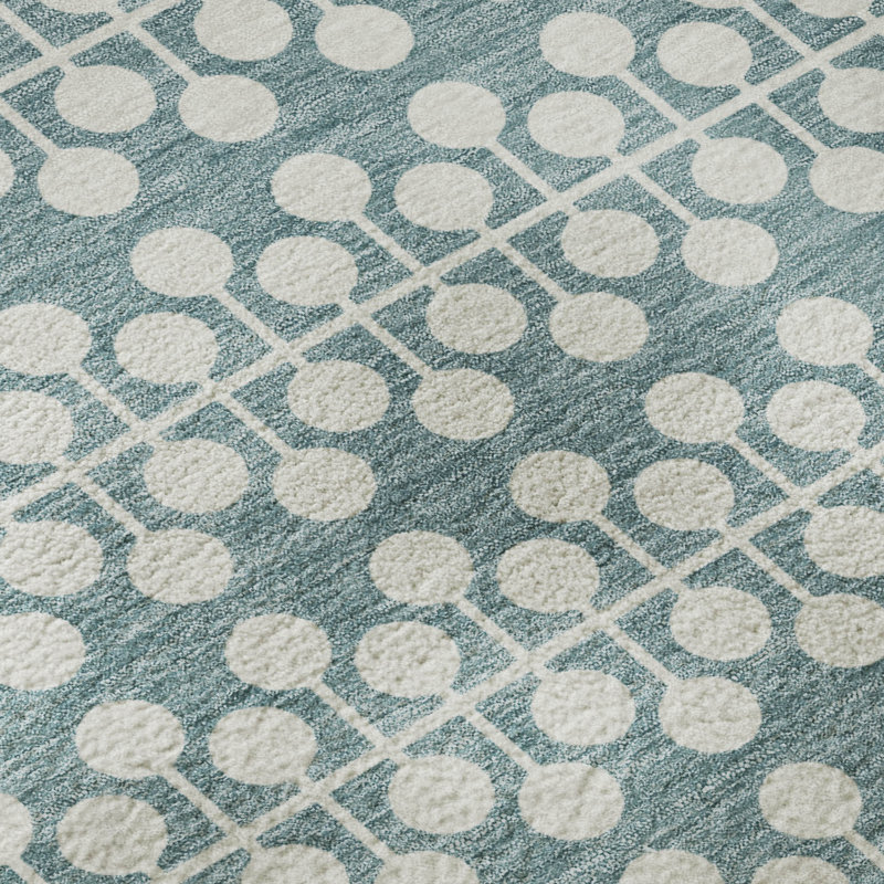 Premium Machine Washable Mayfield AMF2247 Geometric Rug, Teal, 8' Round