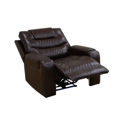 Baher 39.5" Dark Brown Vegan Leather Living Room Electric Power Recliner Chair with LED Lights