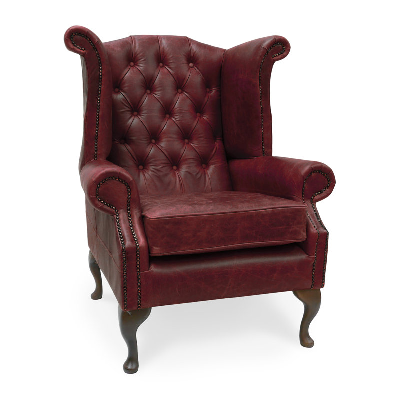 Picabo Upholstered Top Grain Leather Wingback Chair, Red