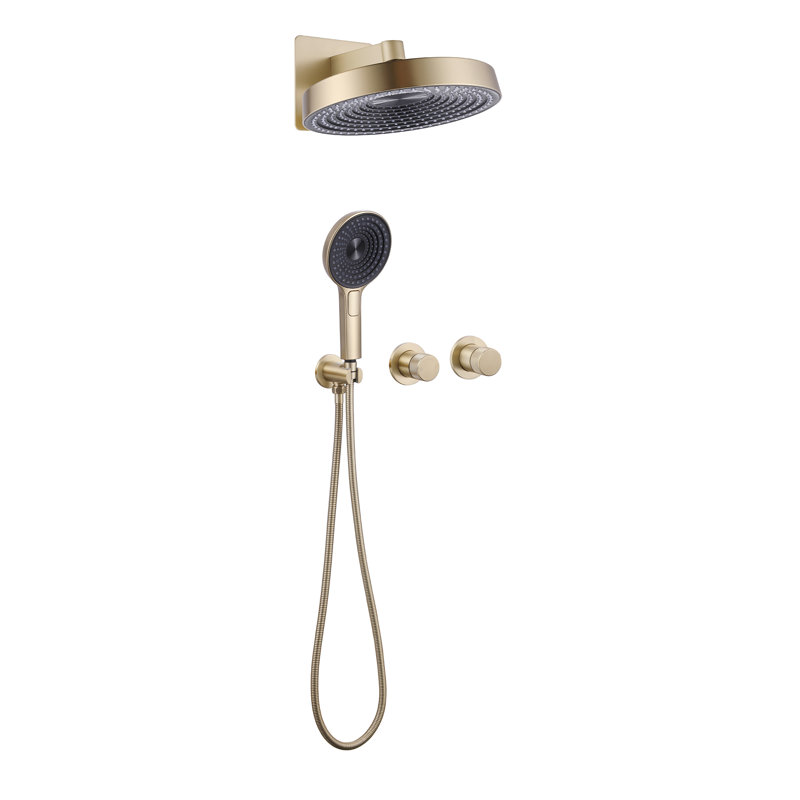 Ensemble complet de robinet de douche avec douchette à pluie ronde à 3 fonctions 12 po avec valve brute