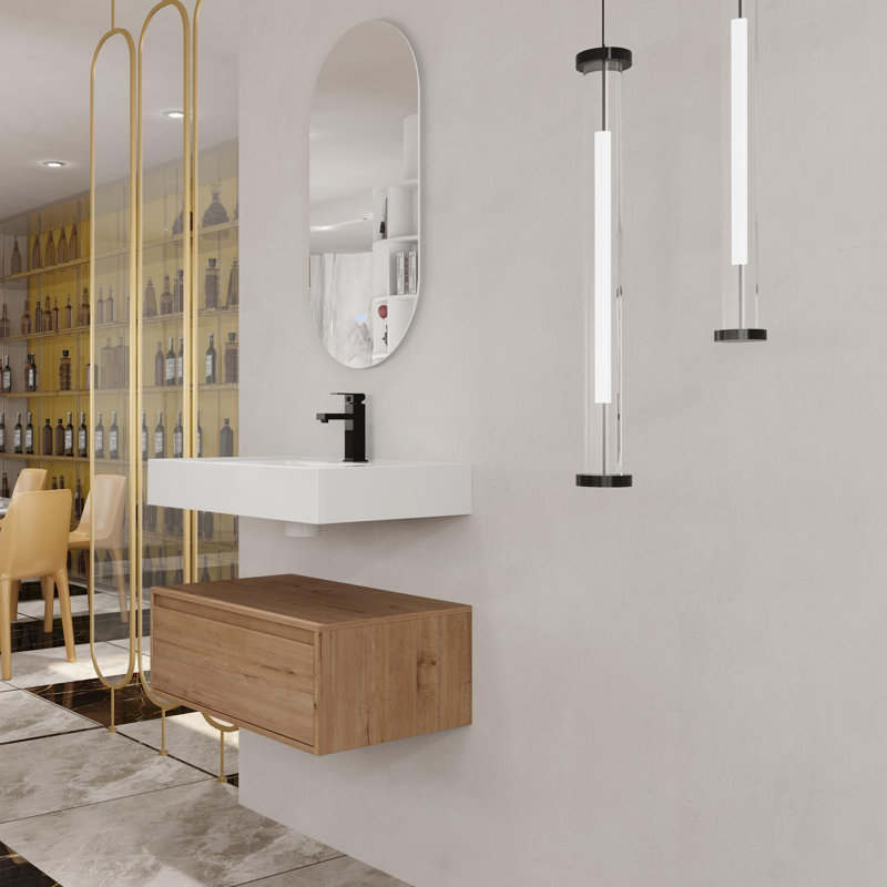 Meuble-lavabo mural de 30 po avec lavabo en résine, tiroir à fermeture en douceur et fixation à flotteur 