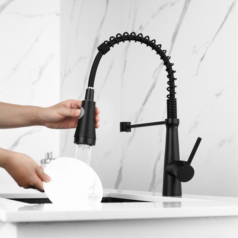 Led Commercial Kitchen Sink Faucet, Pull Down , Single Lever, Black, 360 Spin, And Efficient Cleaning Method Handle, Rotatable,