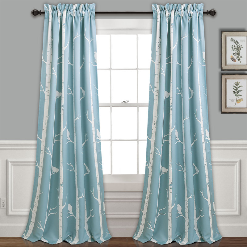 Panneaux de rideaux à motif floral obscurcissants et thermiques avec passe-tringle Bird on the Tree, Bleu, l 52 po x L 84 po