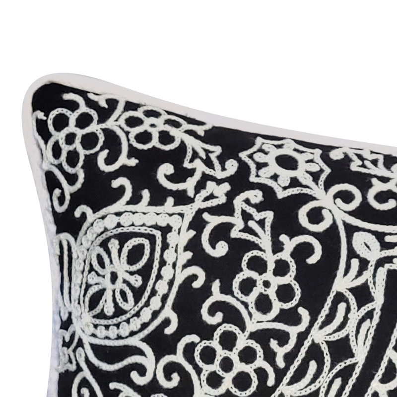 Embroidered Outdoor Reversible Throw Pillow, Black