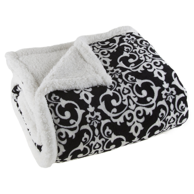 Reversible Fleece Blanket - 50-Inch x 60-Inch Machine-Washable Sherpa Throw - Cozy Blanket for Couch, Chair, or Bed by Lavish Home