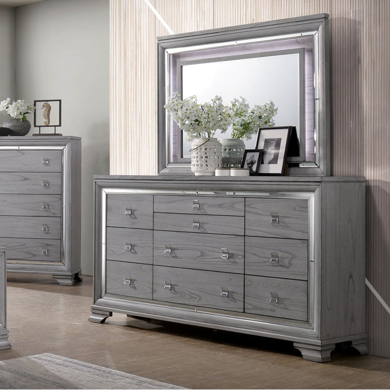 Commode double 10 tiroirs avec miroir Meaghann